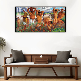 愚公移山精卫填海神话故事复古餐厅农家院火锅店氛围感带框装饰画