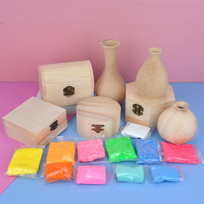 儿童手工雪花泥首饰盒 diy花瓶制作材料包珍珠泥超轻粘土画配件