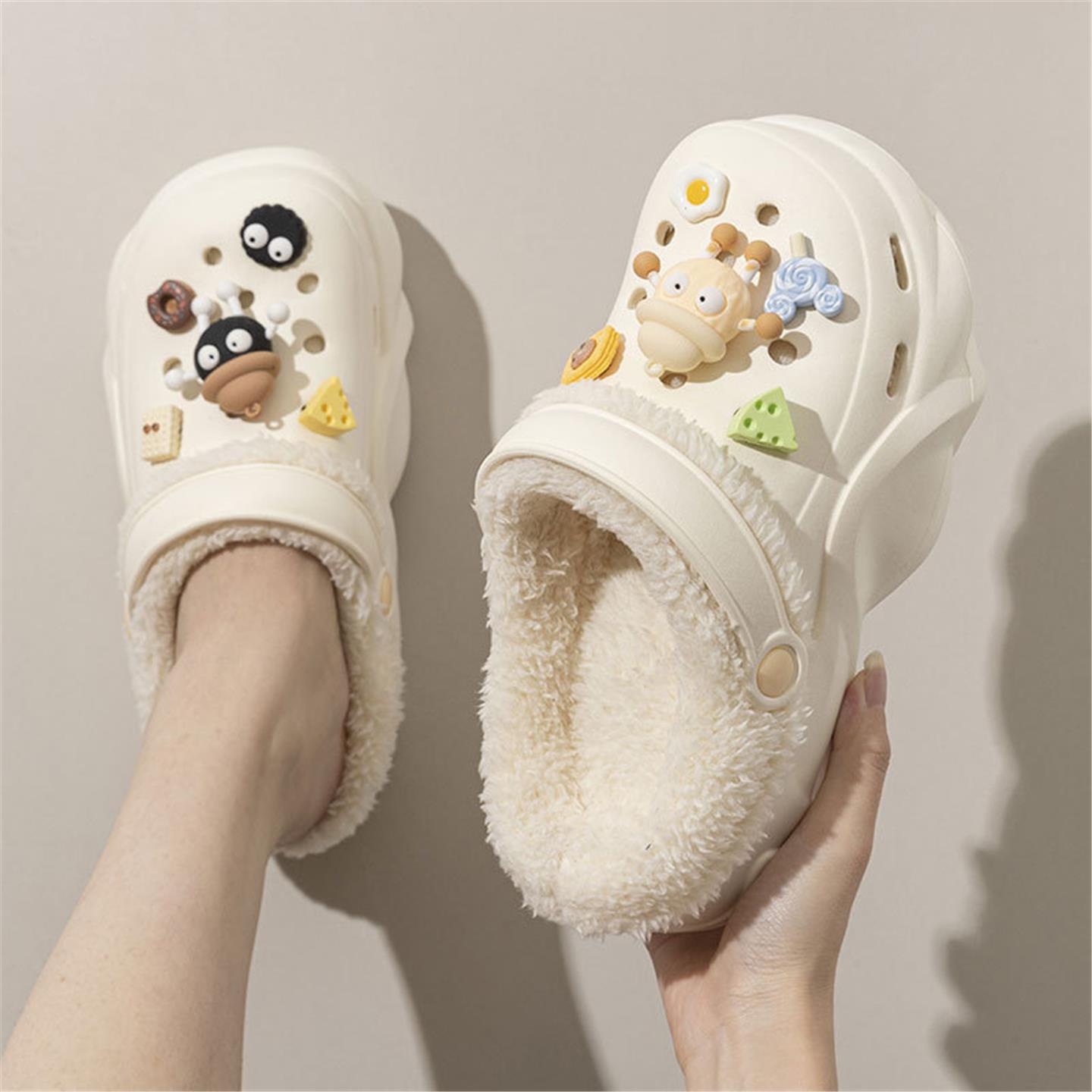 加绒洞洞鞋厚底不塌陷毛