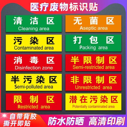 诊所医院垃圾分类区标识牌清洁区标识污染区无菌区半污染区限制区区域标志指示牌警示贴纸亚克力定做