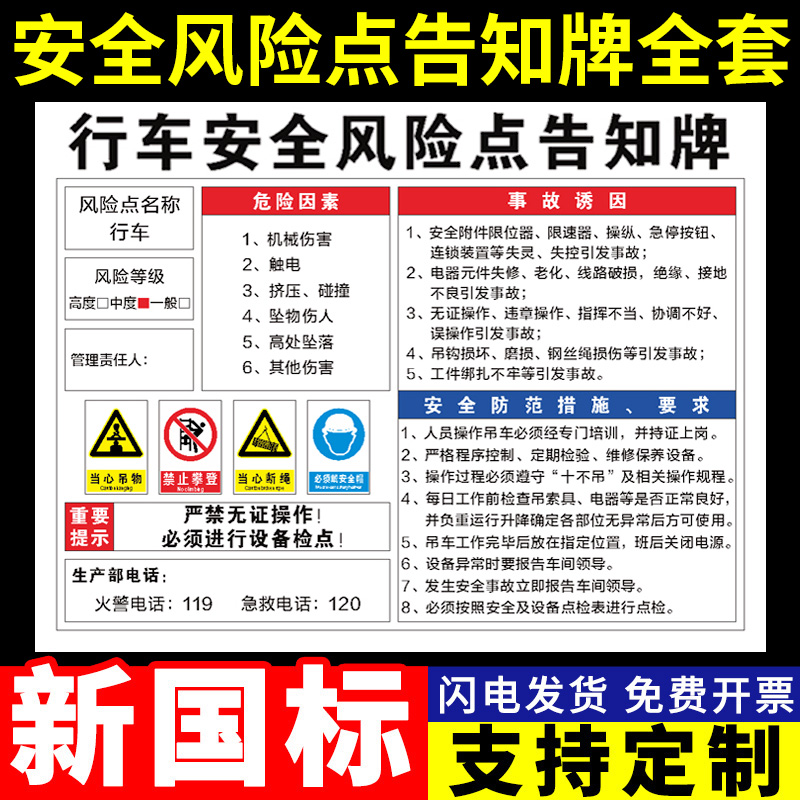 行车岗位安全风险点告知牌告知卡风险辨识告知牌岗位明白卡仓库工厂消防安全标识牌警示牌标志牌PVC定做