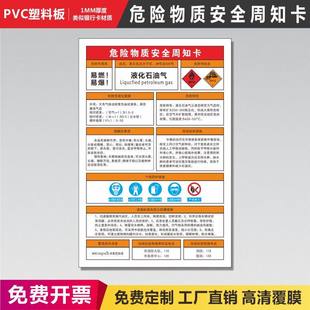 液化石油气安全周知卡危险化学品油漆/稀释剂/硫酸/硝酸天然气液化气液碱液氮品危险废物化学品危化品标识牌