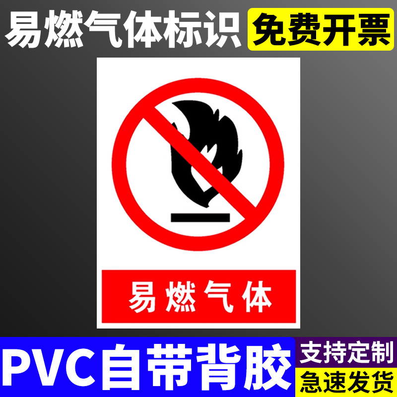 易燃气体严禁烟火禁止吸烟安全警示牌标识标志提示牌警示警告贴纸PVC定制