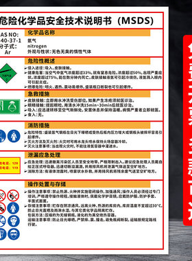 氩气危险化学品安全技术说明书msds 汽油柴油氧气乙醇周知卡标识牌 工厂仓库车间危化品易燃有毒腐蚀警示牌
