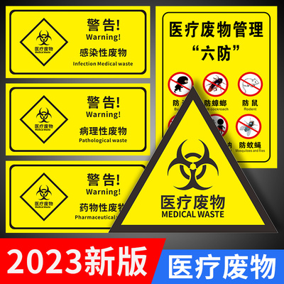 2023新版医疗废物标签贴纸暂存点标识标贴暂存处仓库禁止吸烟饮食警示提示牌化学感染损伤性医疗垃圾分类标贴