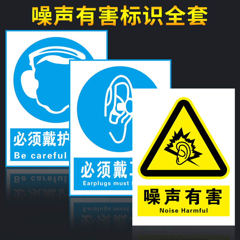 职业病危害警示标识卫生告知卡噪音警示牌噪声有害标志请佩戴耳塞必须戴安全帽车间注意防尘污染提示标识标示