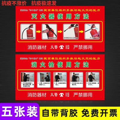 消火栓使用方法说明提示贴纸消防器材放置点标识贴消防手动报警按钮灭火器放置点提示贴牌