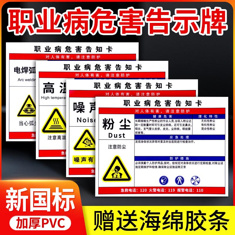 职业病危害告知卡粉尘危害警示告示牌公告栏有毒有害提示贴化学工厂安全标识有限空间标语周知卡噪声标示标志