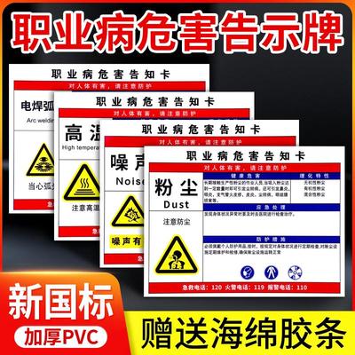 职业病危害告知卡粉尘危害警示告示牌公告栏有毒有害提示贴化学工厂安全标识有限空间标语周知卡噪声标示标志
