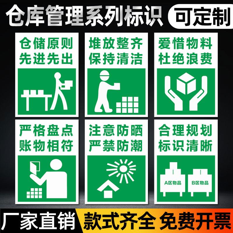 仓库标识牌仓储原则爱惜物料合理规划注意严禁烟火标志分区浪费堆放整齐保持清洁管理警示提示指示贴纸定制
