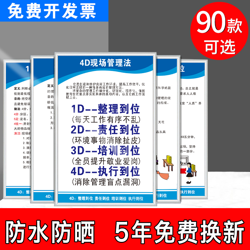 4d厨房管理标识制度管理卡4D现场管理法制度牌整理到位责任到位培训到位执行到位企业管理制度牌警示语提示语