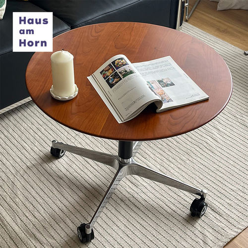 号角屋圆桌实木升降桌移动咖啡桌