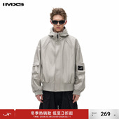 IMXS 明星同款 座山雕大毛领派克服PU皮衣夹克情侣棉服外套潮牌