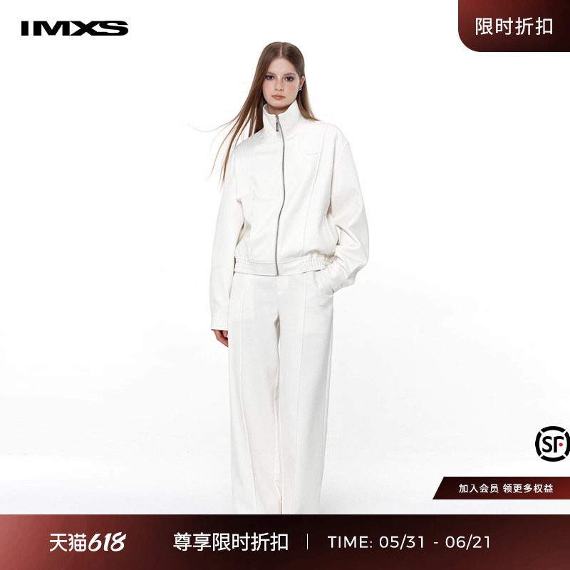 IMXS直筒裤套装休闲阔腿秋季新款宽松立领夹克上衣短外套