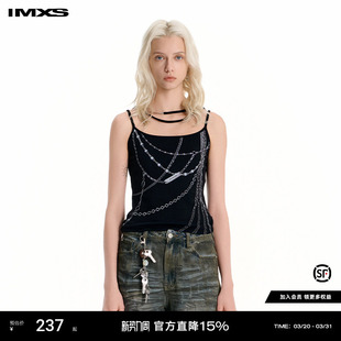 IMXS链条印花背心吊带性感甜辣设计感美式 休闲白色上衣2025年夏季