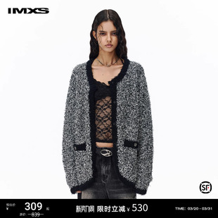 IMXS撞色小香风毛衣宽松秋冬针织开衫 圆领慵懒风上衣外套女 新款