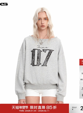 IMXS露肩蕾丝卫衣设计感宽松小众字母刺绣灰色甜酷上衣2025年春季