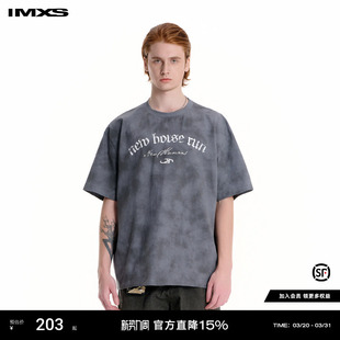 潮牌2025年夏季 IMXS废土风印花纯棉T恤宽松情侣美式 复古休闲短袖