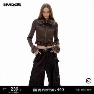 复古修身 毛毛领机车夹克美式 上衣短外套女 明星同款 IMXS