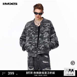 IMXS美式 复古水洗褪色迷彩加棉飞行夹克加厚宽松百搭秋冬棉服外套