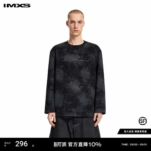 IMXS复古潮流字母印花圆领长袖 T恤通勤落肩上衣男女2025年新款