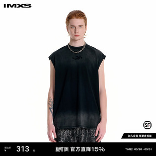 上衣2025年夏季 IMXS高领贴布绣坎肩渐变设计感男款 背心宽松无袖