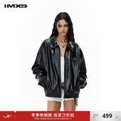 美式 IMXS 鳄鱼纹 复古PU皮衣外套男女高街上衣痞帅翻领拉链夹克