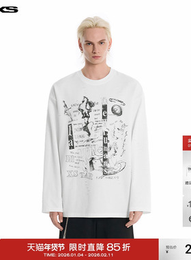 【田总同款】IMXS美式印花慵懒圆领白色男女长袖T恤2025年新款