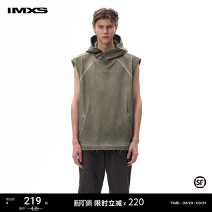 连帽卫衣 无袖 未来末世废土风上衣男 手工脏染套色 IMXS440g重磅