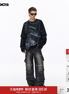 IMXS【明星同款】错位假两件印花宽松长袖恤情侣潮牌春秋新款T恤