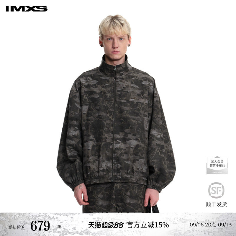 IMXS主题印花夹克迷彩美式复古宽松棉服百搭上衣外套2026年春季