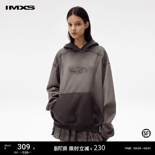 新款 潮牌秋季 外套 连帽宽松情侣重磅美式 IMXS贴布套色洗水卫衣个性