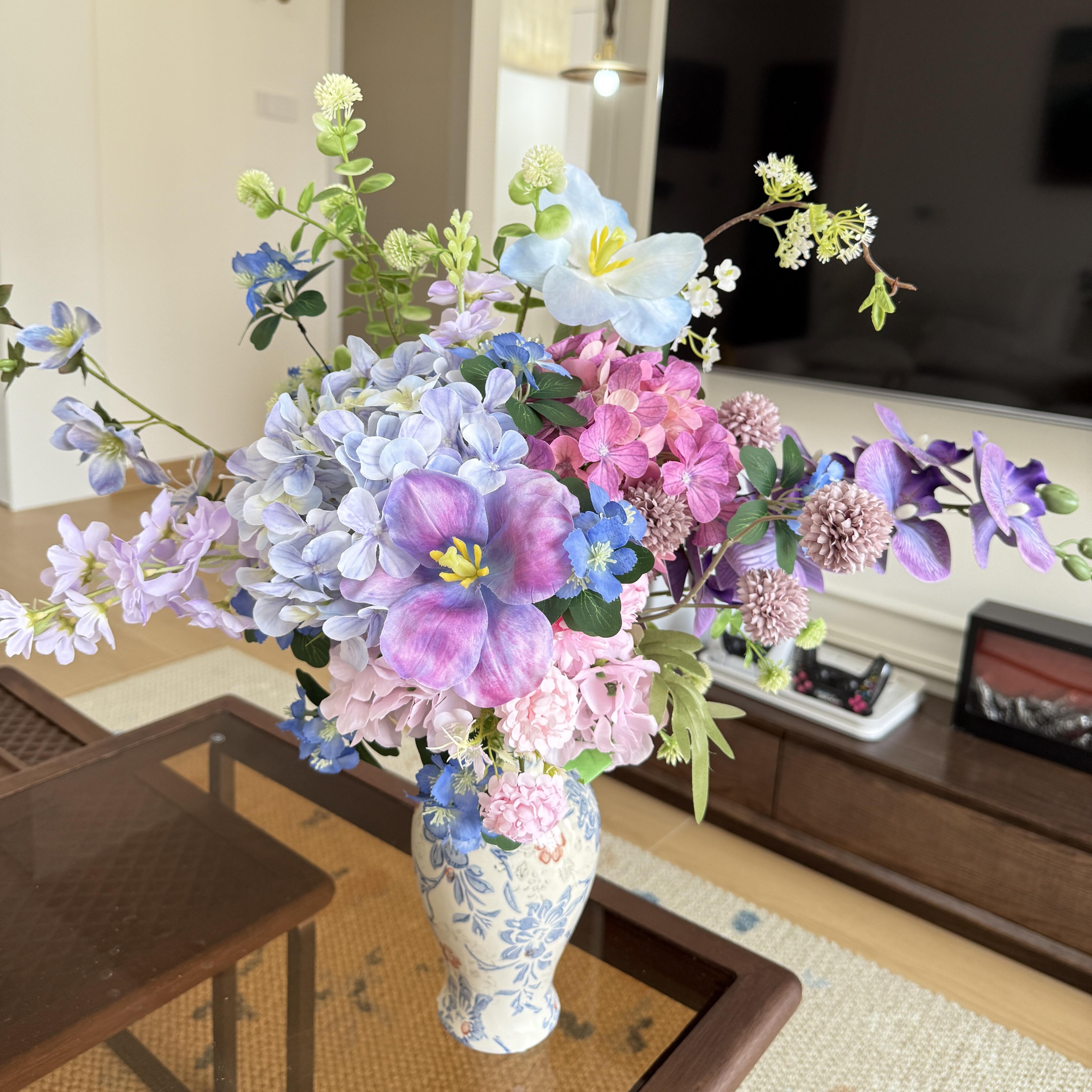 法式轻奢玫瑰紫色彷真花餐桌摆件客厅假花插花高级感逼真拍照道具