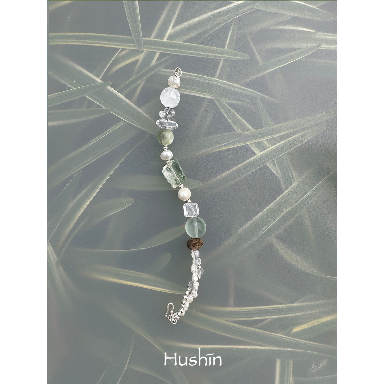 息岸「Hushin线」“绿萤海”天然水晶绿萤石珍珠沉香手串
