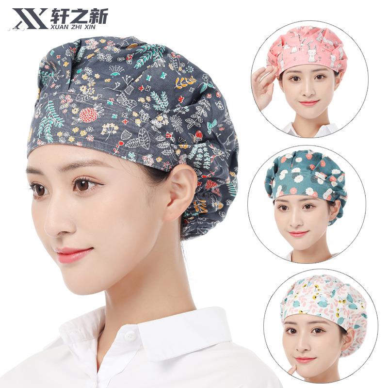 纯棉厨房帽子女防油烟做饭防掉发透气防尘松紧食品厨师帽工作帽子