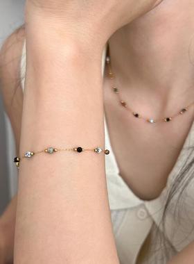 纯天然石拼接隔珠钛钢手炼女款不掉色高级感轻奢小众手饰品送女友