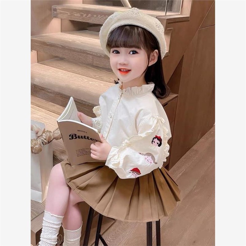 女童泡泡袖衬衫秋装2025新款儿童秋季洋气打底衫宝宝衬衣时髦上衣