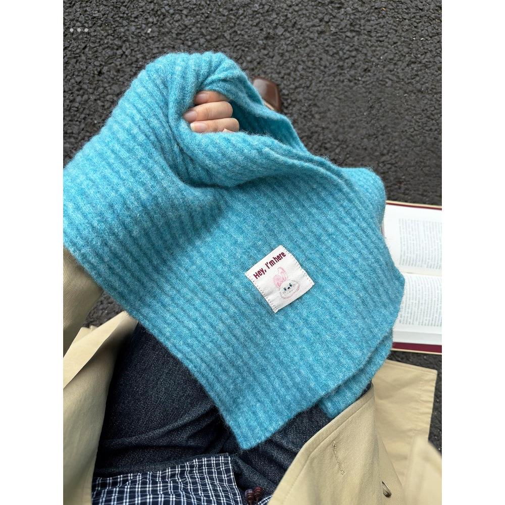蓝色围巾披肩两用女秋冬季保暖百搭韩系氛围感含羊毛覆古绿色围脖