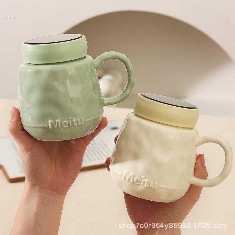 新款可爱马克杯带盖办公高颜值杯子女生家用陶瓷咖啡水杯可定制杯
