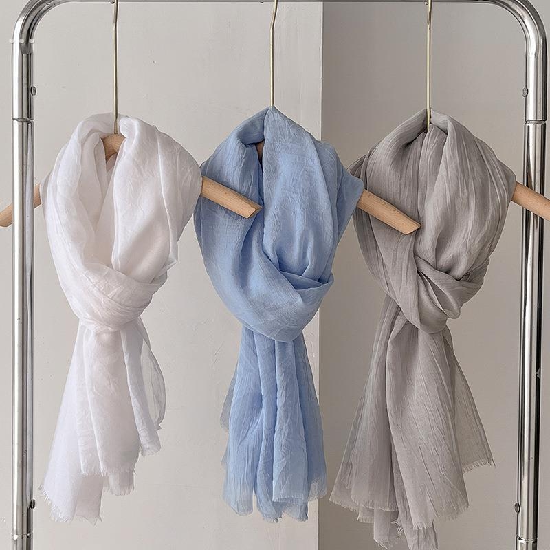 文艺森系深蓝藏蓝宝蓝色纯色围巾 男女春秋围脖百搭纱巾无静电