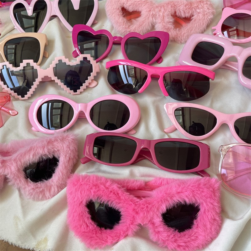 显白玫红欧美街头爱心粉色太阳眼镜网红男显脸小辣妹遮阳镜墨镜女