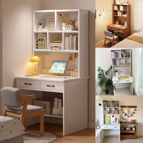 书桌书架一体桌学生家用学习书桌卧室办公电脑桌小户型靠墙窄桌
