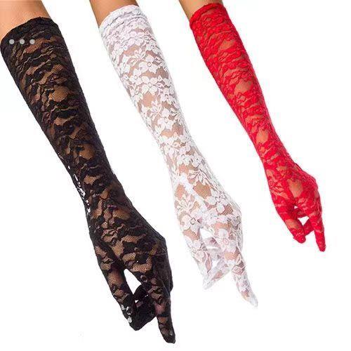 夏季防晒黑色覆古薄蕾丝新娘结婚手套长款遮手臂袖套透气五指性感