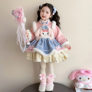 甜美可爱美乐蒂长袖 冬 连衣裙洛丽塔公主裙女童卡通生日礼服裙厚款