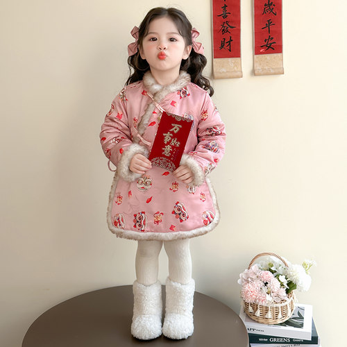 新中式国风棉服冬季复古唐装外套女童拜年服旗袍裙子2025新款儿童