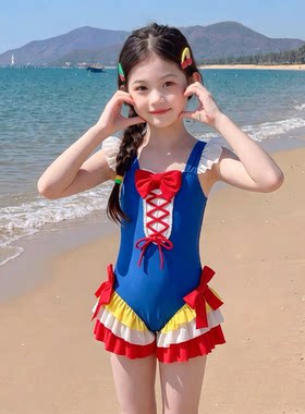 女童高颜值泳衣夏季连体吊带泳装2026新款女孩白雪公主绝美游泳衣