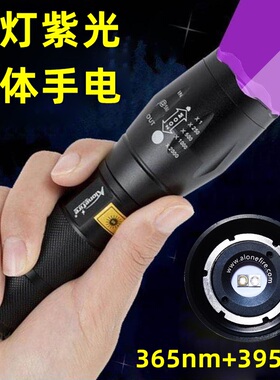 E17双紫光验钞灯紫外线变焦手电筒便携机器荧光剂检测灯UV手电