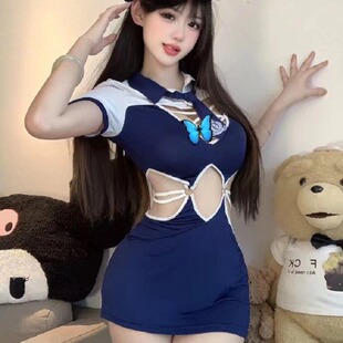 机舱攻速 女 性感空姐制服镂空职业cos连体纯欲包臀裙内衣套装