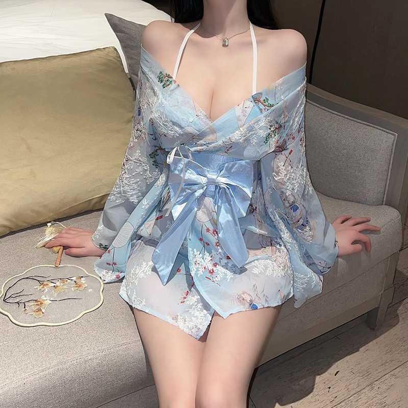情趣内衣女和服浴袍套装制服诱人印花日系蝴蝶结性感日式睡衣