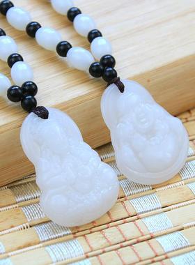 直播福利品仿白玉观音弥勒佛项链 男女本命佛笑佛可调节白玉项链